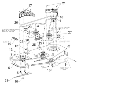 Deck Diagram and Parts List for XT2-LX54KH (13AQA4CA010)(2017) Cub Cadet Lawn Tractor